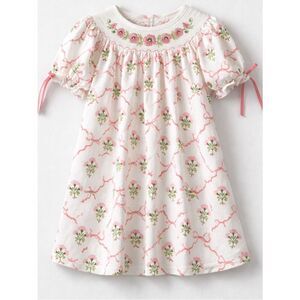 Rylee Faith Designs smocked embroidered knit floral and bows short sleeve dress